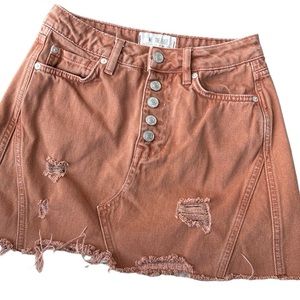 We the free orange tan denim raw hem distressed 5 button mini jean skirt